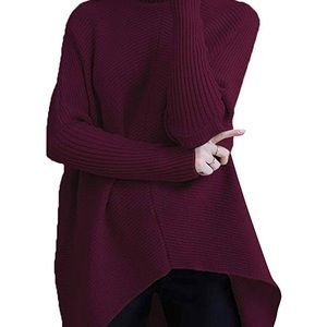 Cozy wine Red Turtleneck Sweater Oversized size s